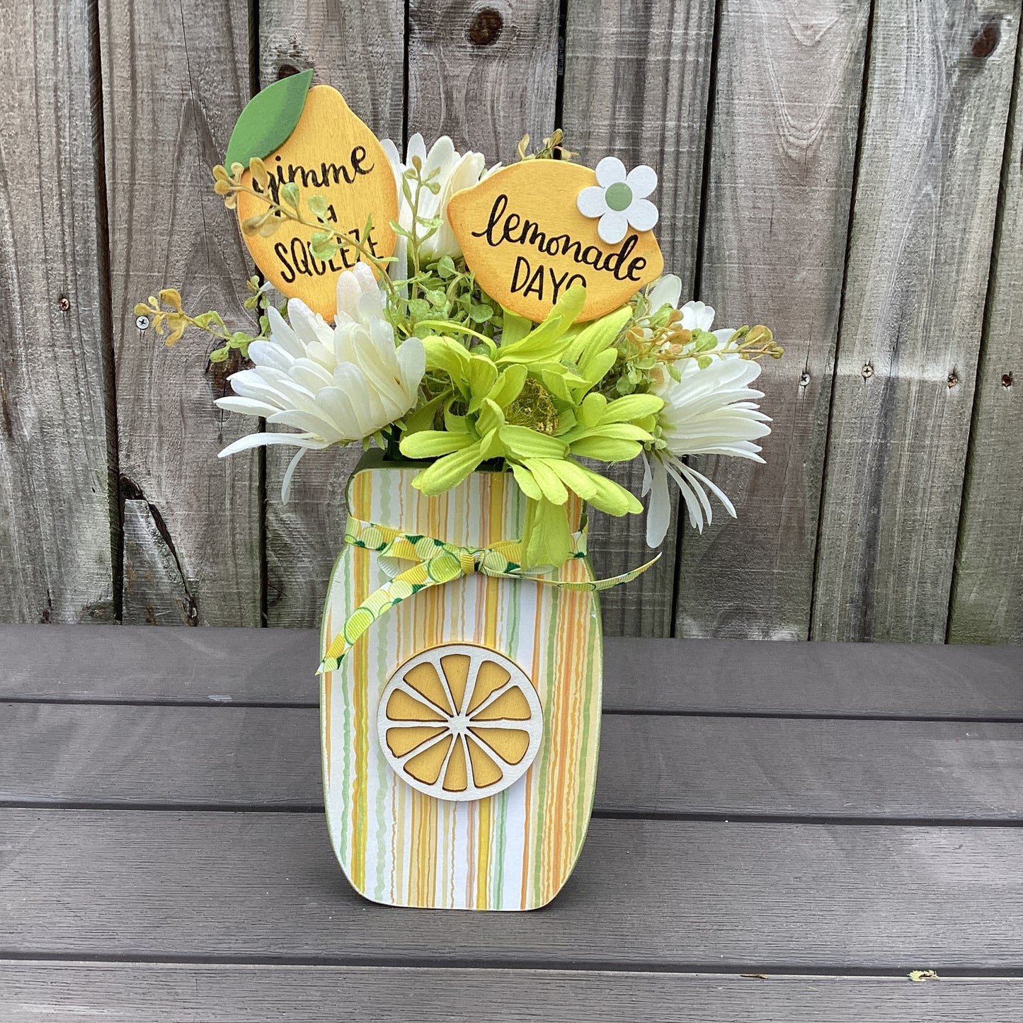 AGD Spring Decor - Summer Lemon Theme Floral Wood Mason Jar Display