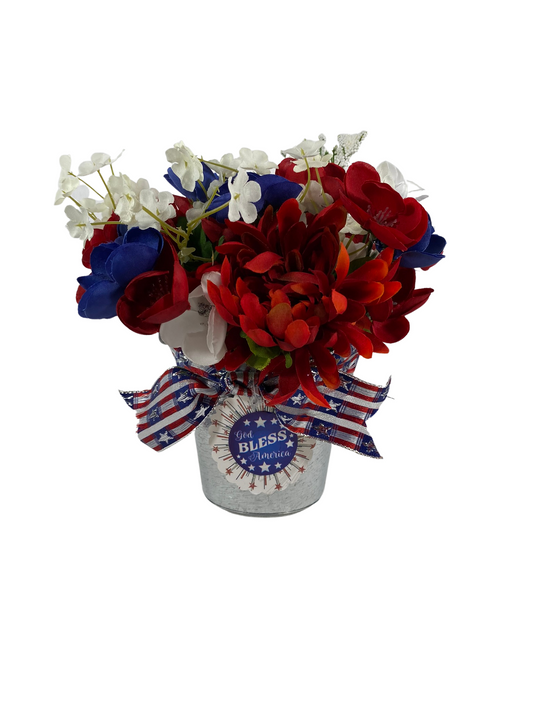 AGD Patriotic Decor  – God Bless America Red White Blue Floral Centerpiece