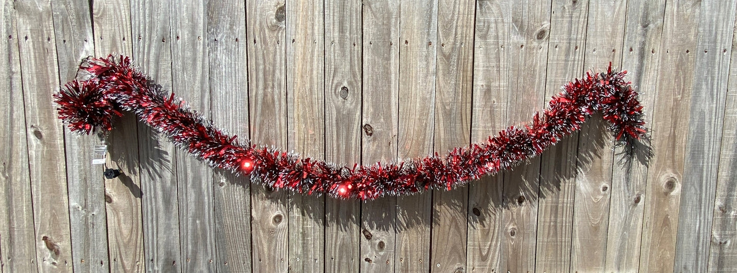 AGD Valentines Decor - Black Red White Lighted Tinsel Garland 6ft