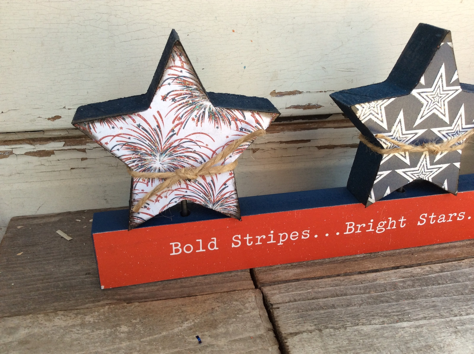 AGD Patriotic Decor - Bold Stripes Bright Stars Brave Hearts Chunky Wood