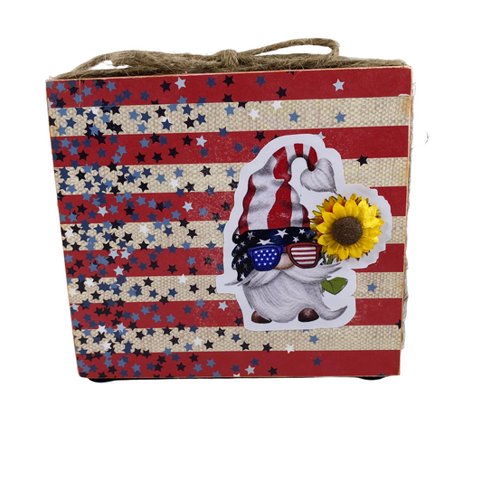 AGD Patriotic Decor -  Sunflower Gnome Blessed Double-Sided Box Sign