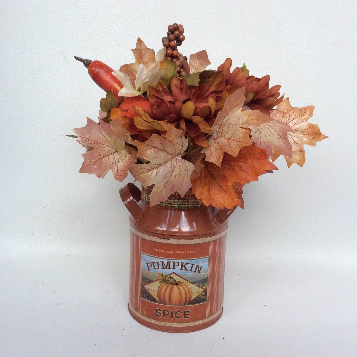 AGD Fall Decor - Pumpkin Spice Milk Can Filled Artificial Floral Display
