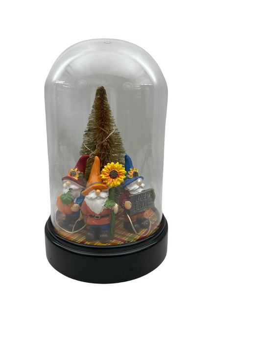 Fall Decor - Autumn Gnomes Plastic Cloche Small Lighted Dome