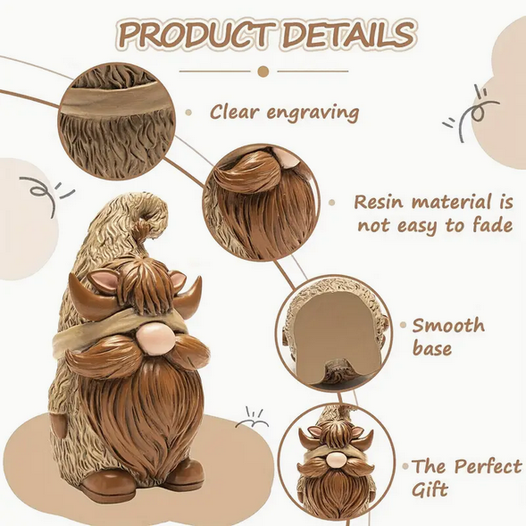 TM Home Decor - Highland Cow Chocolate Gnome Resin Figurine