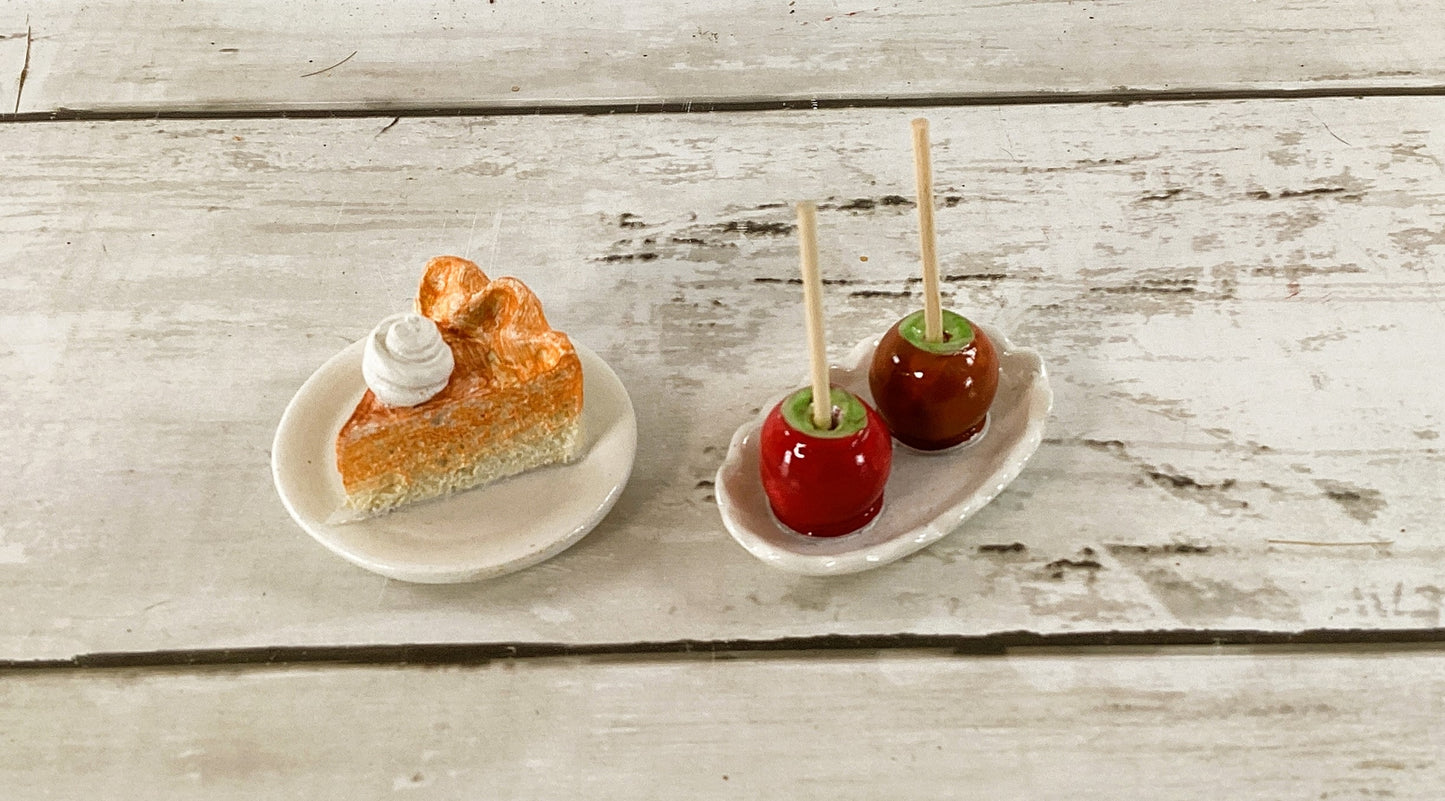 Ashlands Fall Decor - Resin Fairy Garden Pumpkin Pie Caramel Apples 2pc