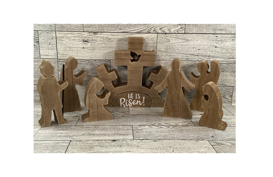 AGD Easter Decor - He Is Risen Wood Resurrection Tomb Scene 8pc Set