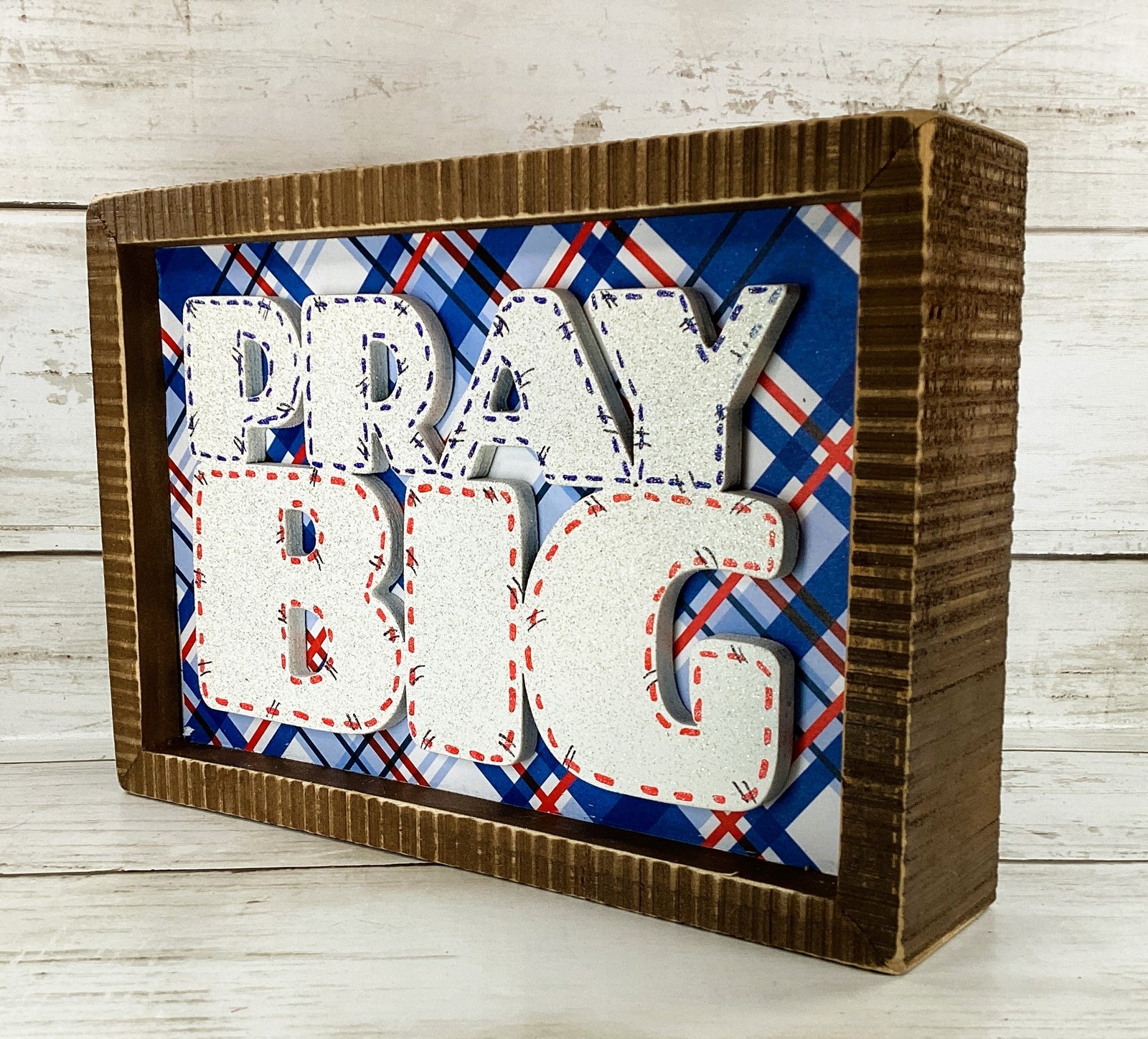 AGD Patriotic Decor - July 4th Memorial Day Pray Big Inset Box Sign