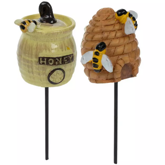MW Spring Decor - My Garden Friends Beehive Honey Jar Resin Picks 2pc