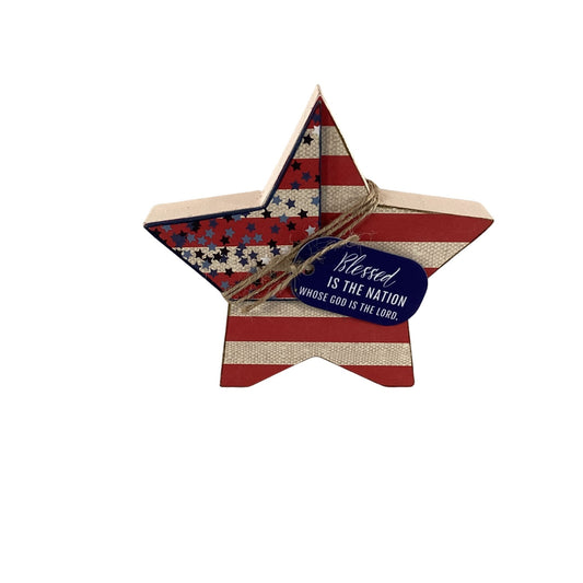 AGD Patriotic Decor - Blessed Is The Nation Chunky Wood Star Sitter