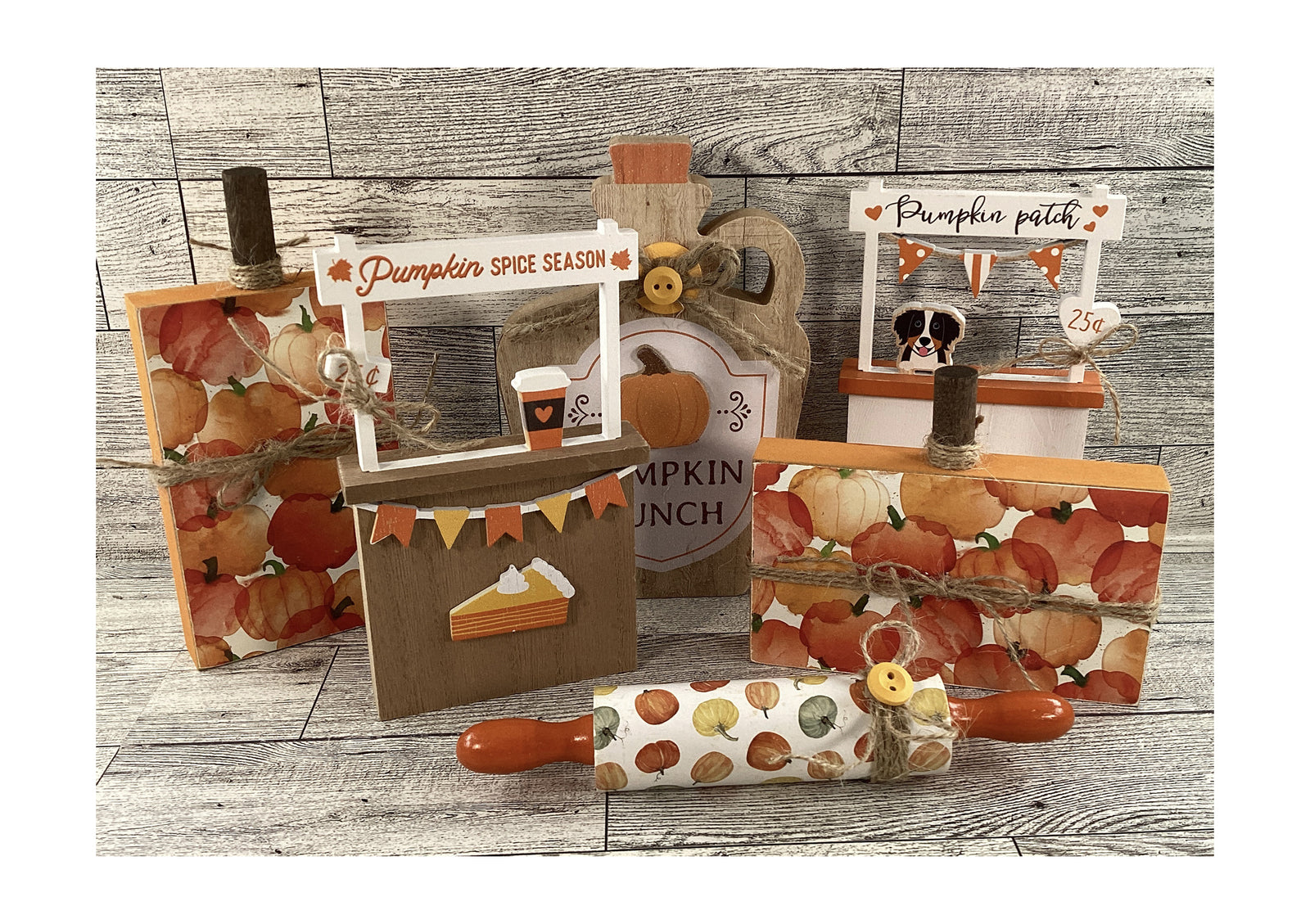AGD Fall Decor - Wood Pumpkins Spice Booth Ladder Jar Tier Tray Set