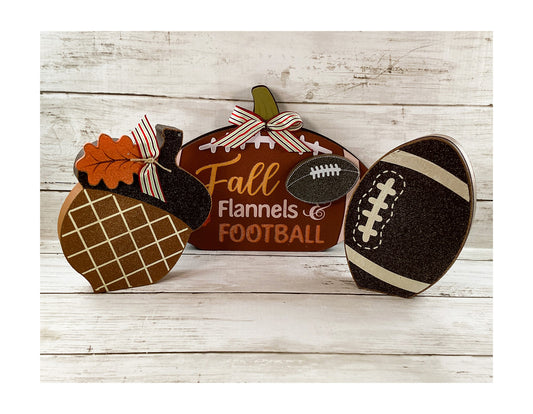 AGD Fall Decor - Flannels Football Acorn Wood Sitters 3pc Set