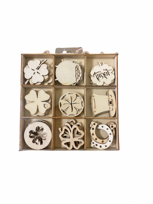 HL St Patricks Craft Supply - Unfinished Wood Irish Icons 54pc