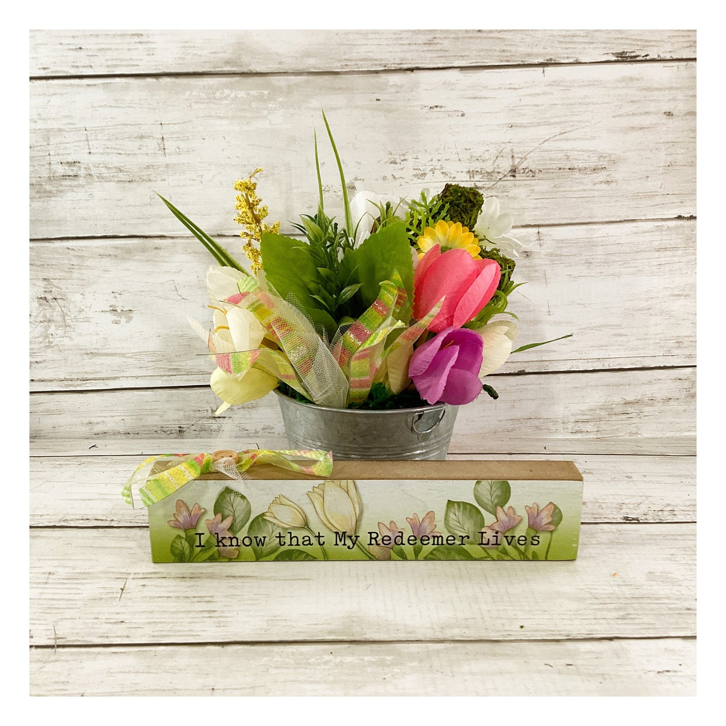 AGD Easter Spring Decor - Redeemer Lives Tulip Flowers SMALL Floral Display