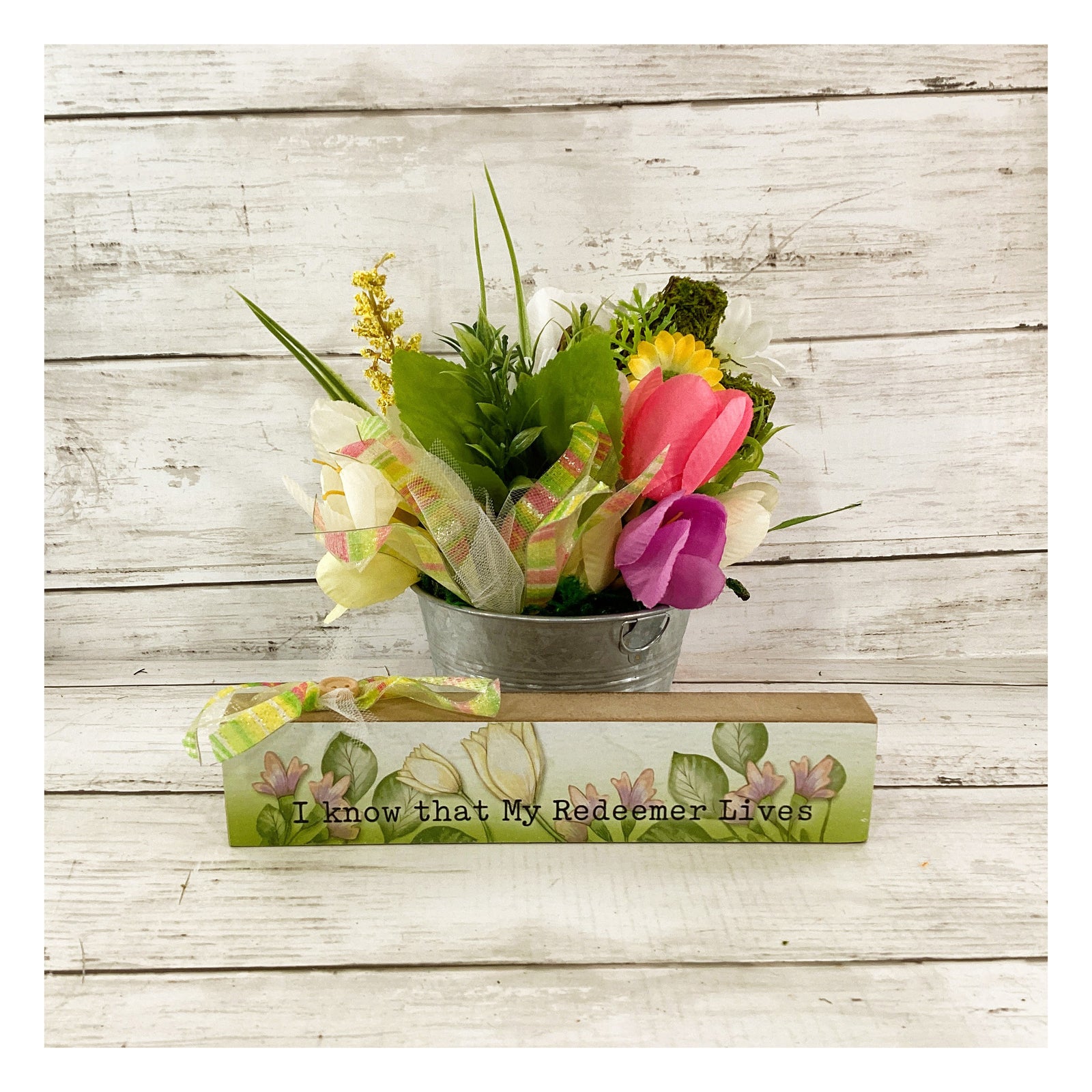 AGD Easter Spring Decor - Redeemer Lives Tulip Flowers SMALL Floral Display