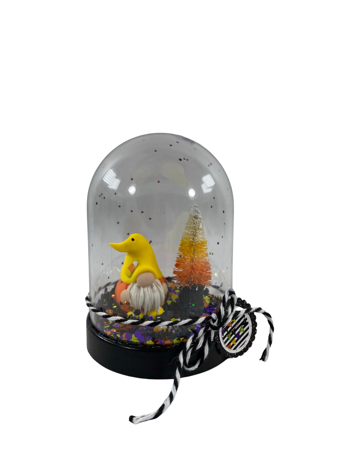 AGD Halloween Decor - Candy Corn Clay Gnome Plastic Cloche Small Dome