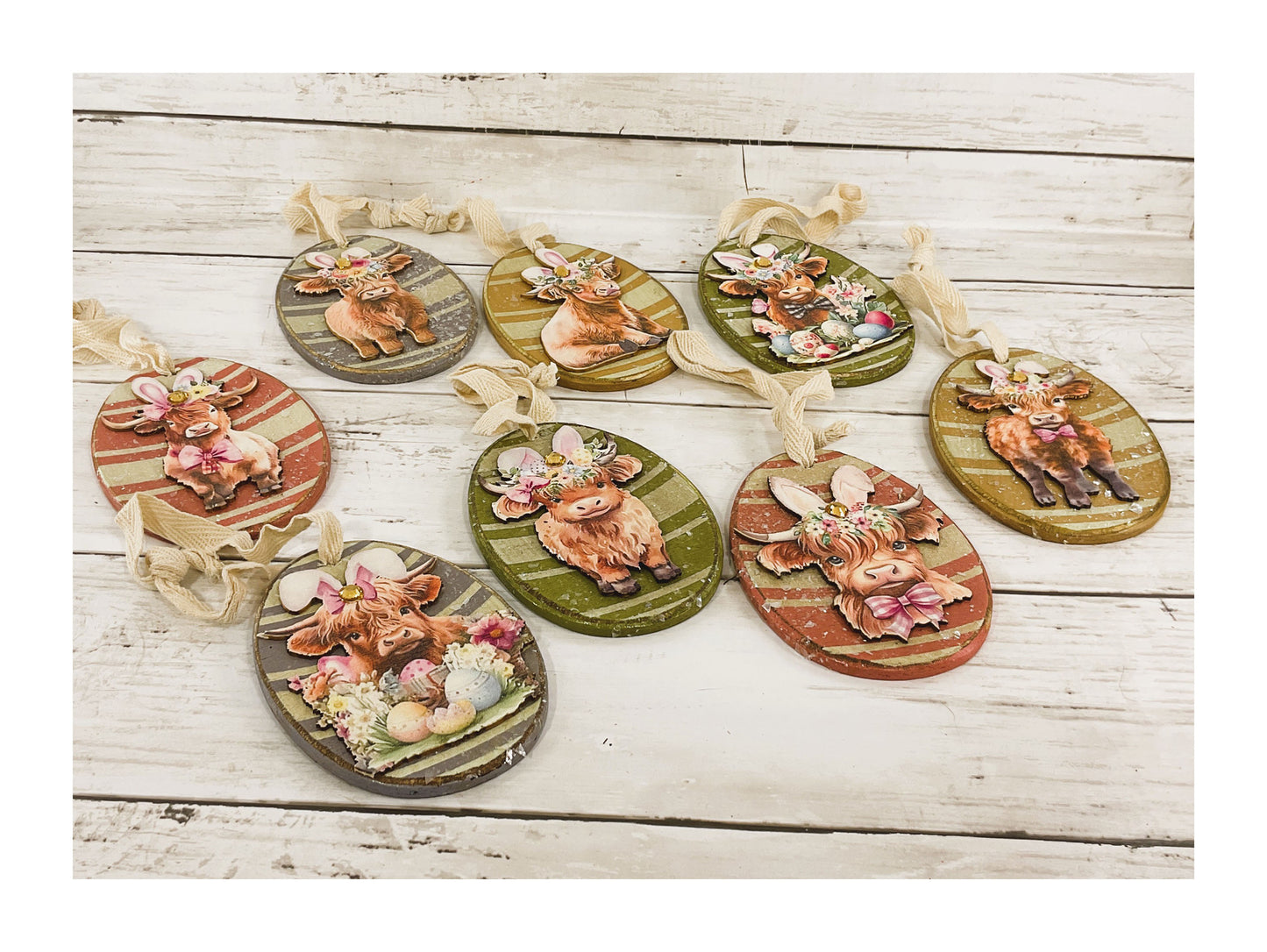 AGD Easter Spring Decor - Pastel Highland Cow Ornaments 8pc Set