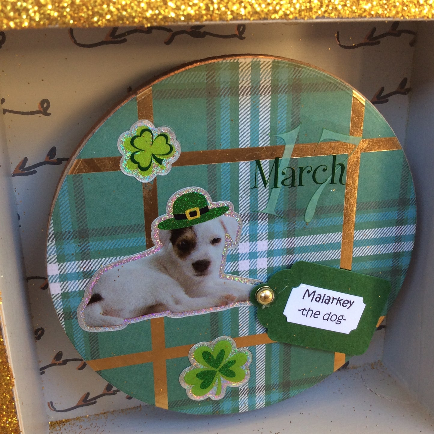 AGD St Patricks Decor - Marlarkey the Puppy Dog Inset Box Sign