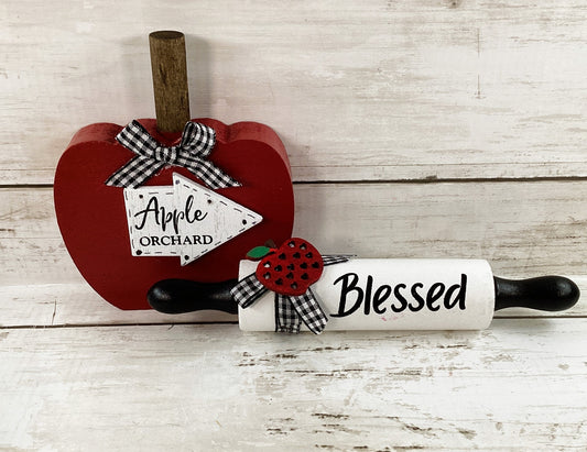 AGD Fall Decor - Chunky Wood Apple Sitter Rolling Pin 2pc Set