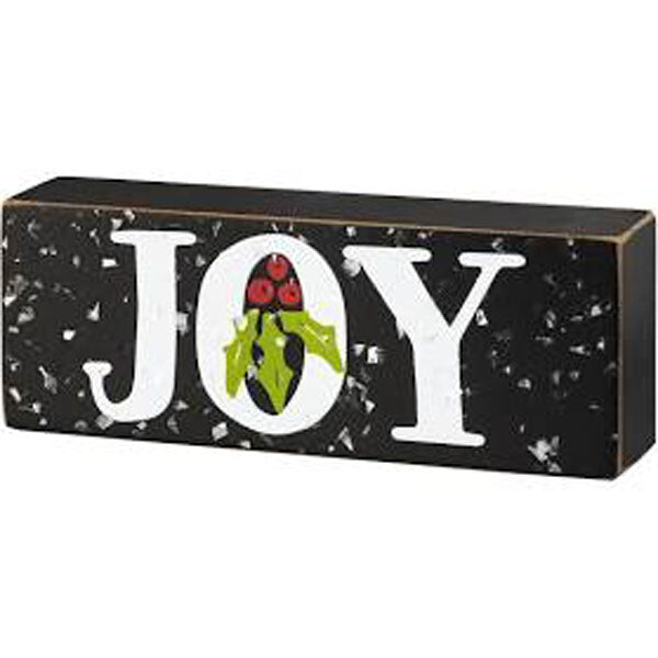 PBK Christmas Decor - Black Prim Joy Holly Leaf Wood Block