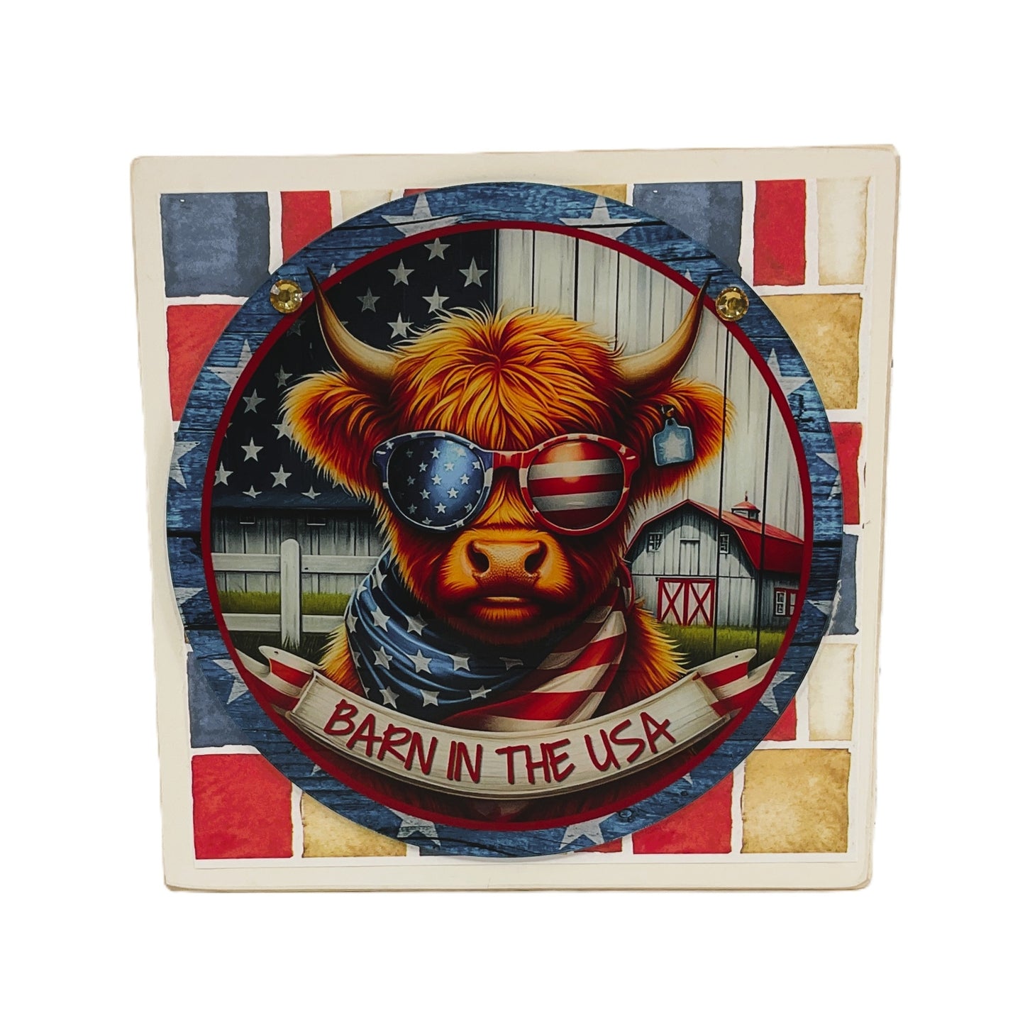 AGD Patriotic Decor - Barn in the USA July 4th Highland Cow Box Sign