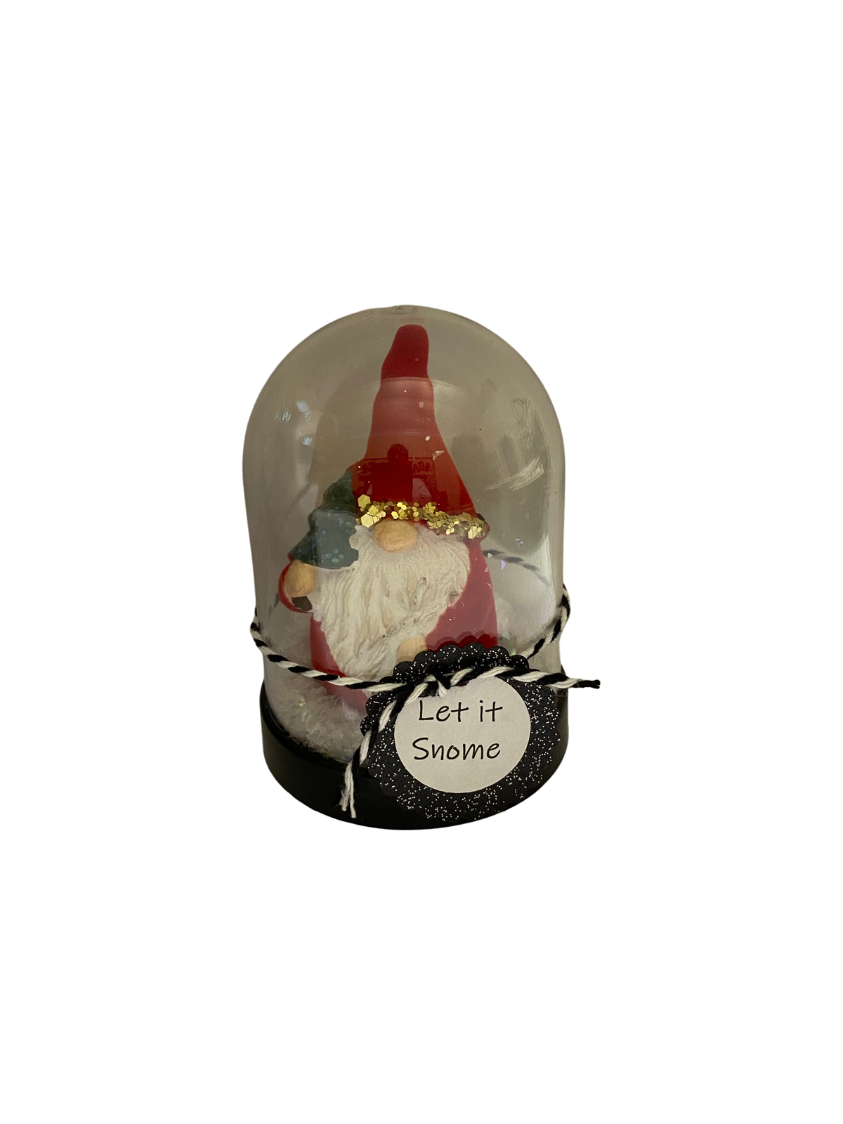 AGD Christmas Decor - Let it Snome Resin Santa Gnome Plastic Cloche Small Dome
