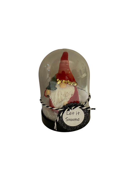 AGD Christmas Decor - Let it Snome Resin Santa Gnome Plastic Cloche Small Dome