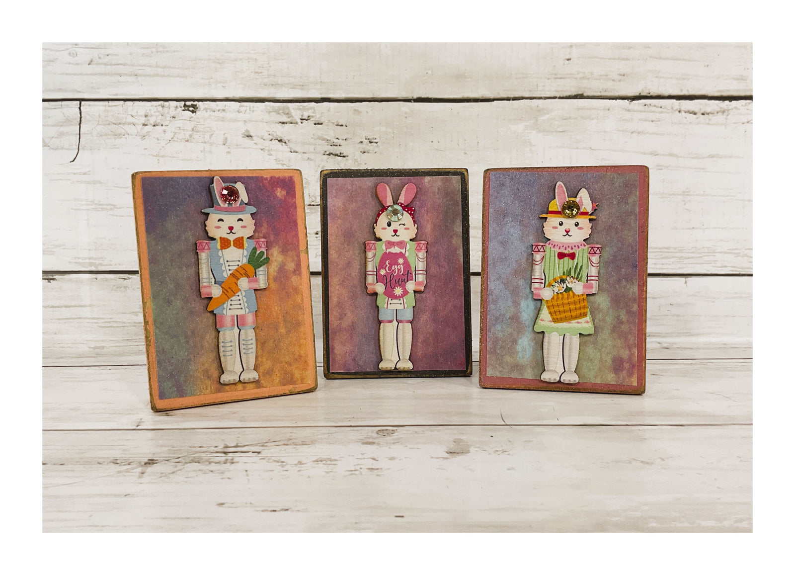 AGD Easter Decor - Bunny Nutcrackers Small Tier Tray Sitter Signs 3pc