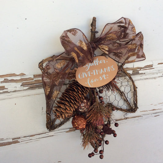 AG Designs Fall Harvest Decor – Give Thanks Bronze Glitter Grapevine Maple Leaf