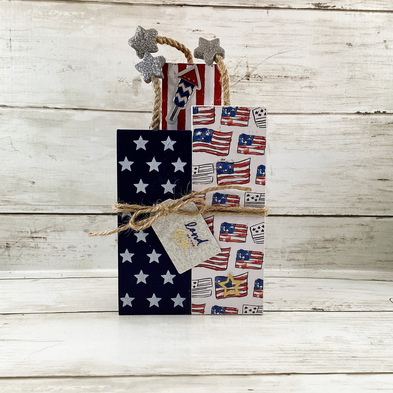 AGD Patriotic Decor - July 4th Chunky Wood Firecracker Block Sign