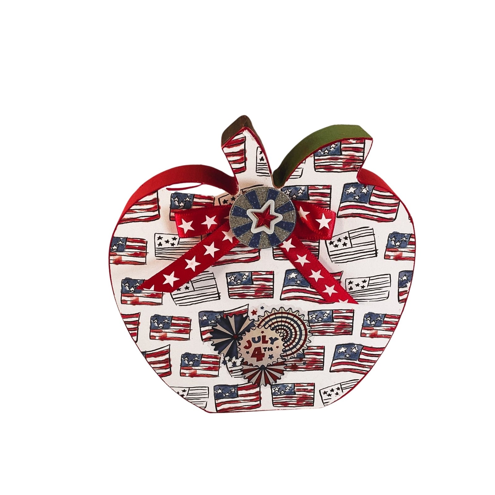 AGD Patriotic Decor - July 4th Red White Blue Chunky Wood Apple Sitter