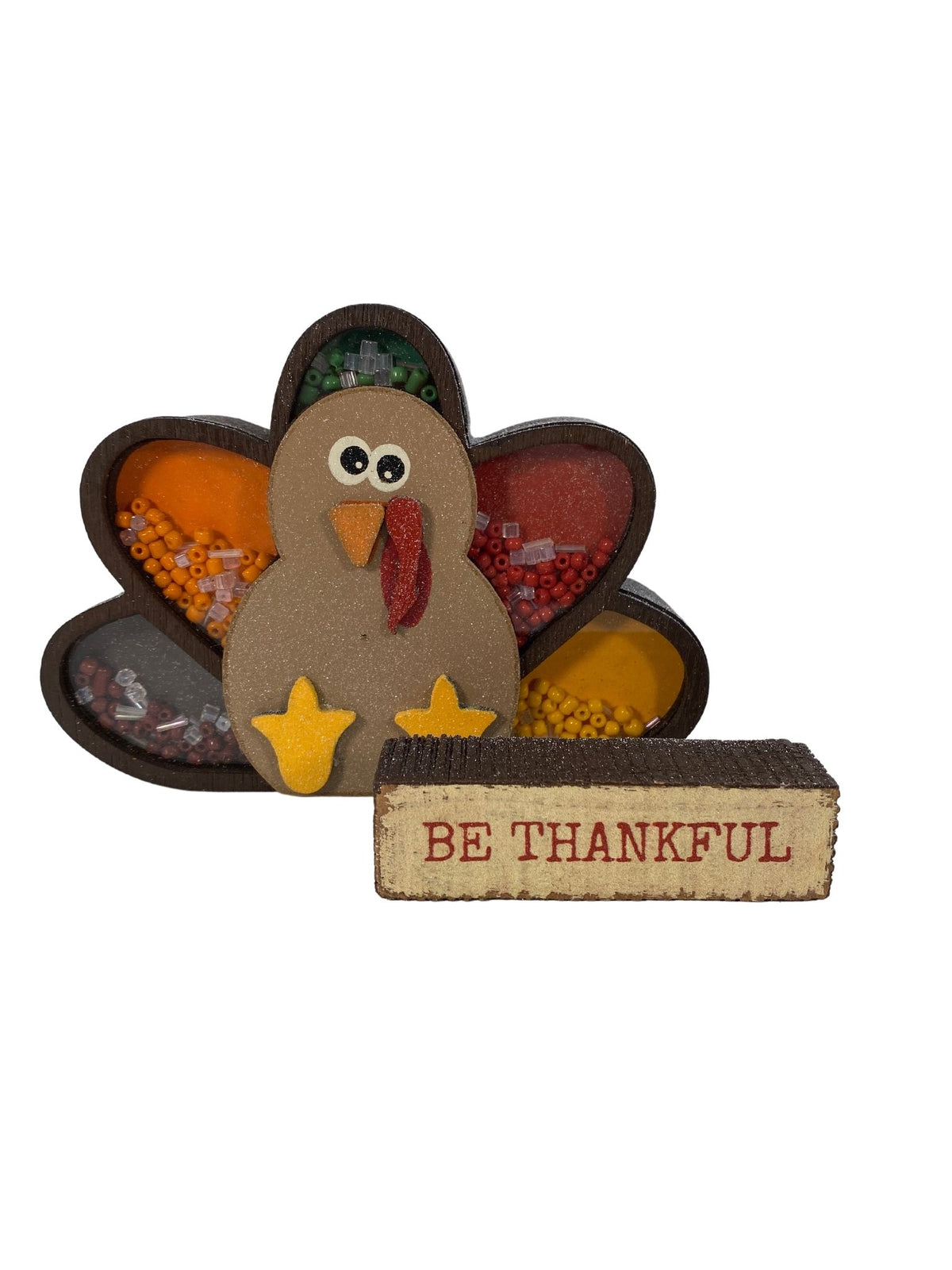 AGD Fall Decor - Be Thankful Turkey Chunky Wood Shaker Sitter