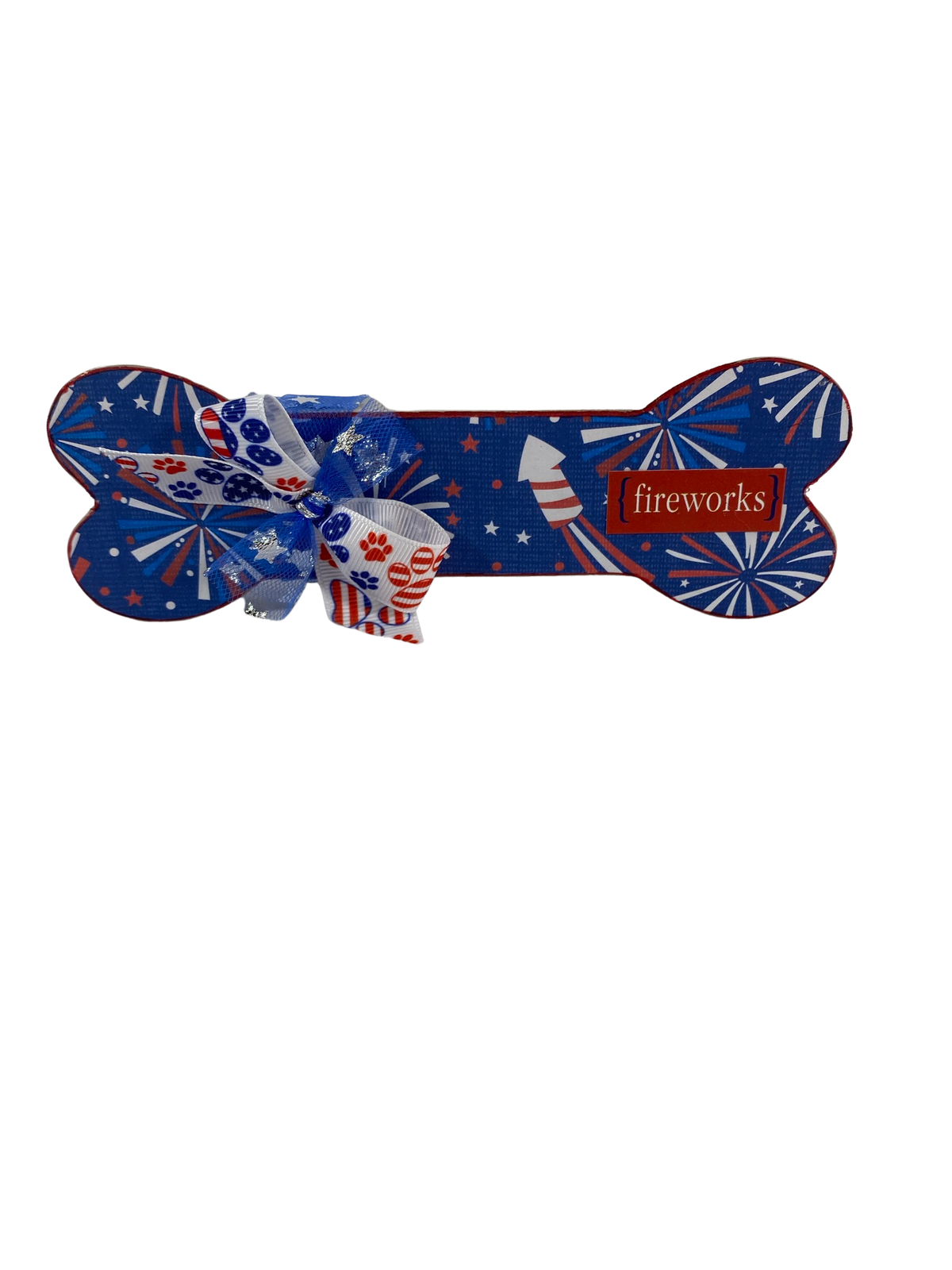 AGD Patriotic Decor - Fireworks Dog Bone Tier Tray Sign