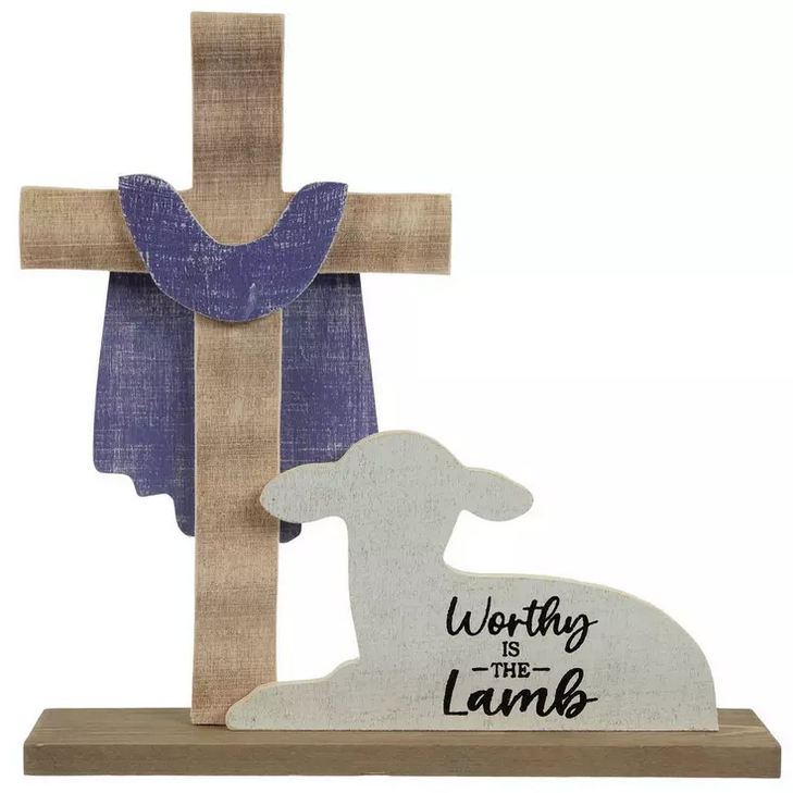 HL Easter Decor - Wood Worthy of the Lamb Cross Tabletop Display