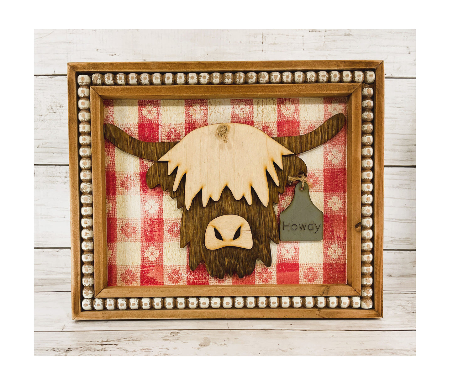 AGD Fall Decor - Western Howdy Highland Cow Head Easel-back Sign