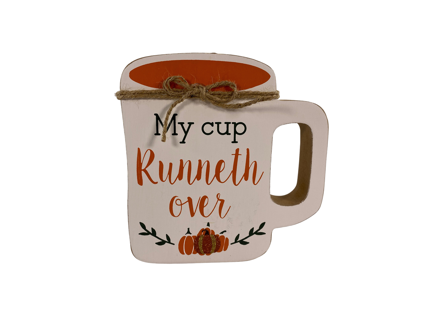 AGD Fall Decor - Chunky Wood Hello Runneth Over Mug Coffee Cup 2pc