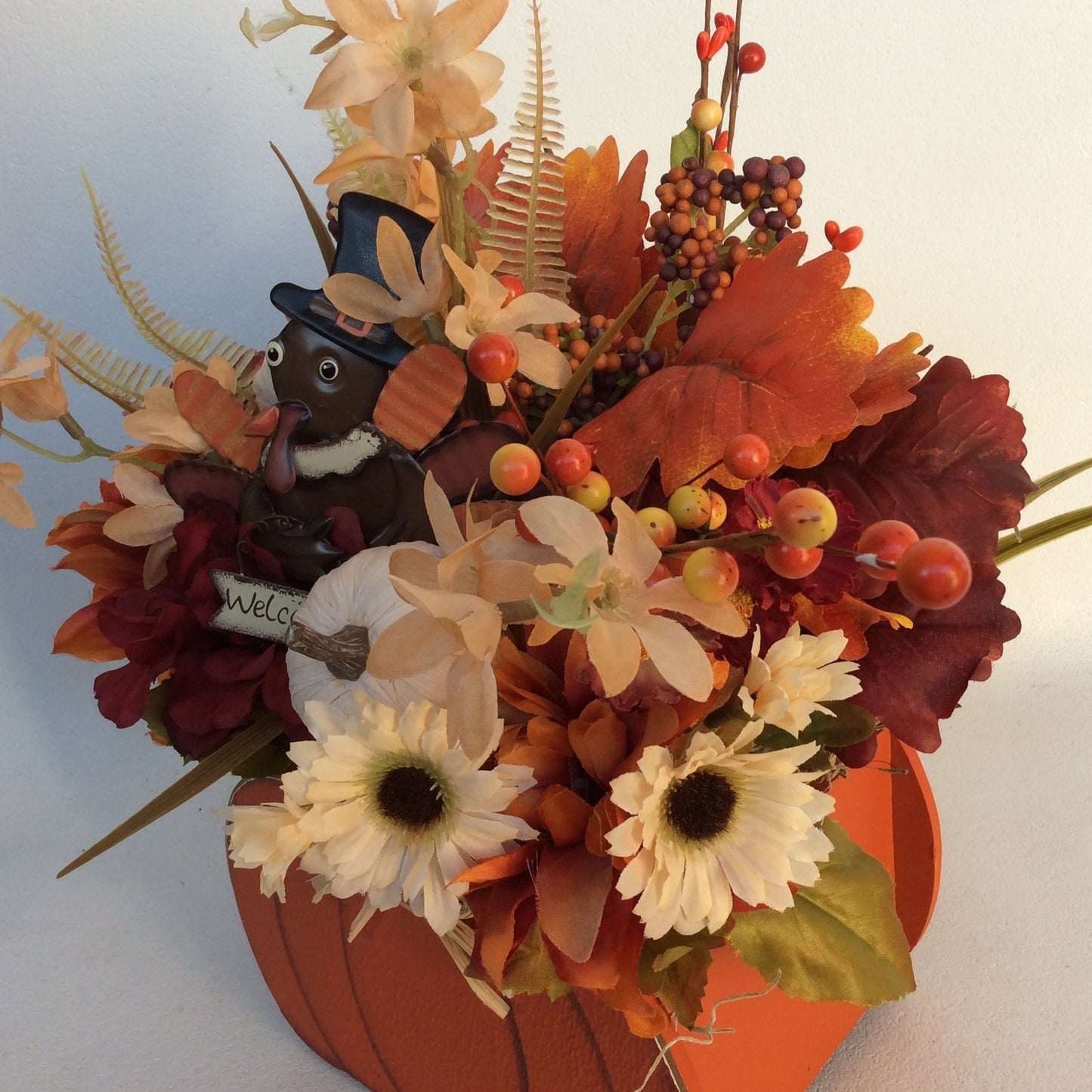 AGD Fall Decor-Harvest Thanksgiving Pumpkin Reversible Artificial Floral Display