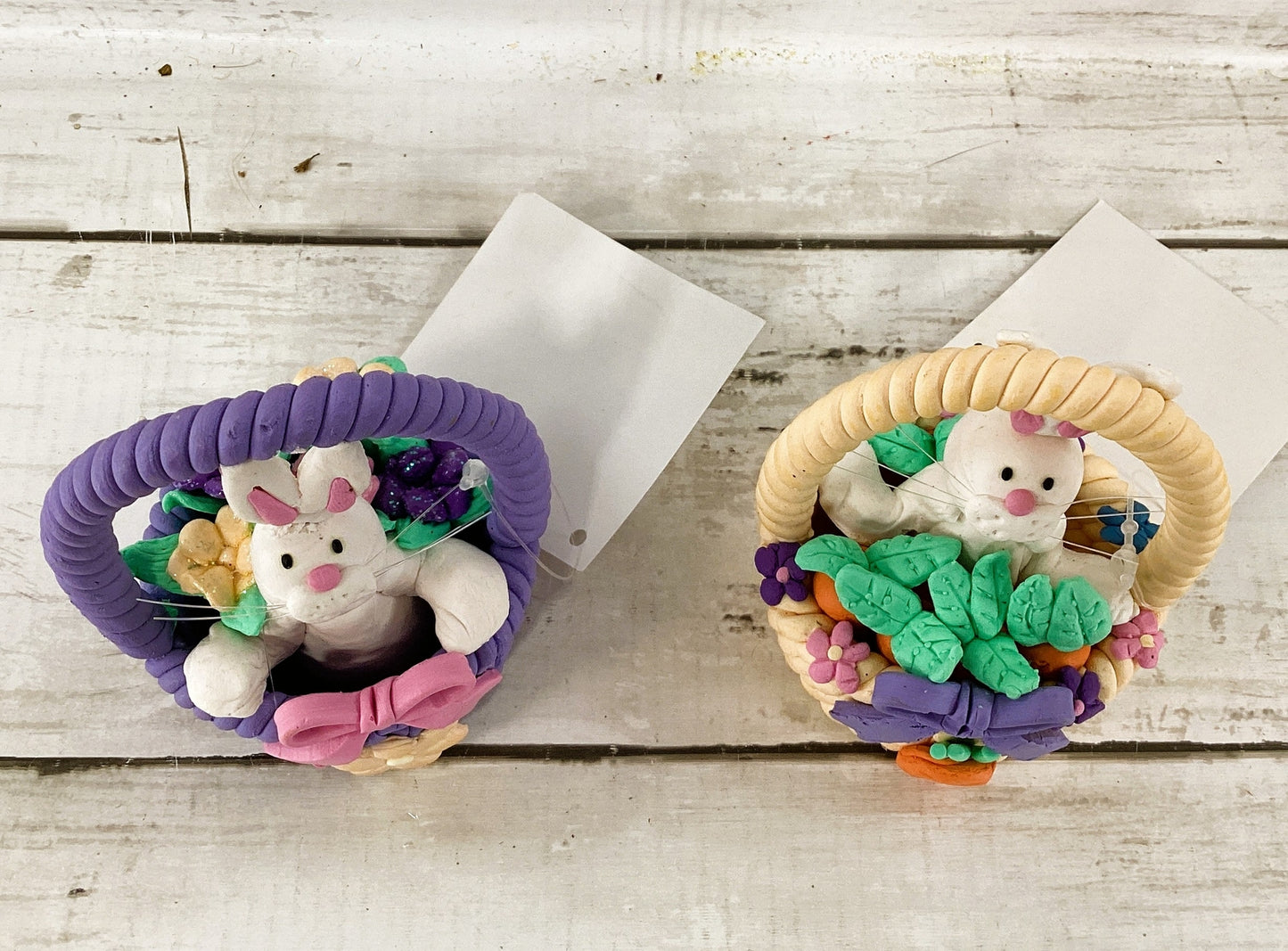 HL Easter Decor - Adorable Clay Bunny in Baskets 2pc Set
