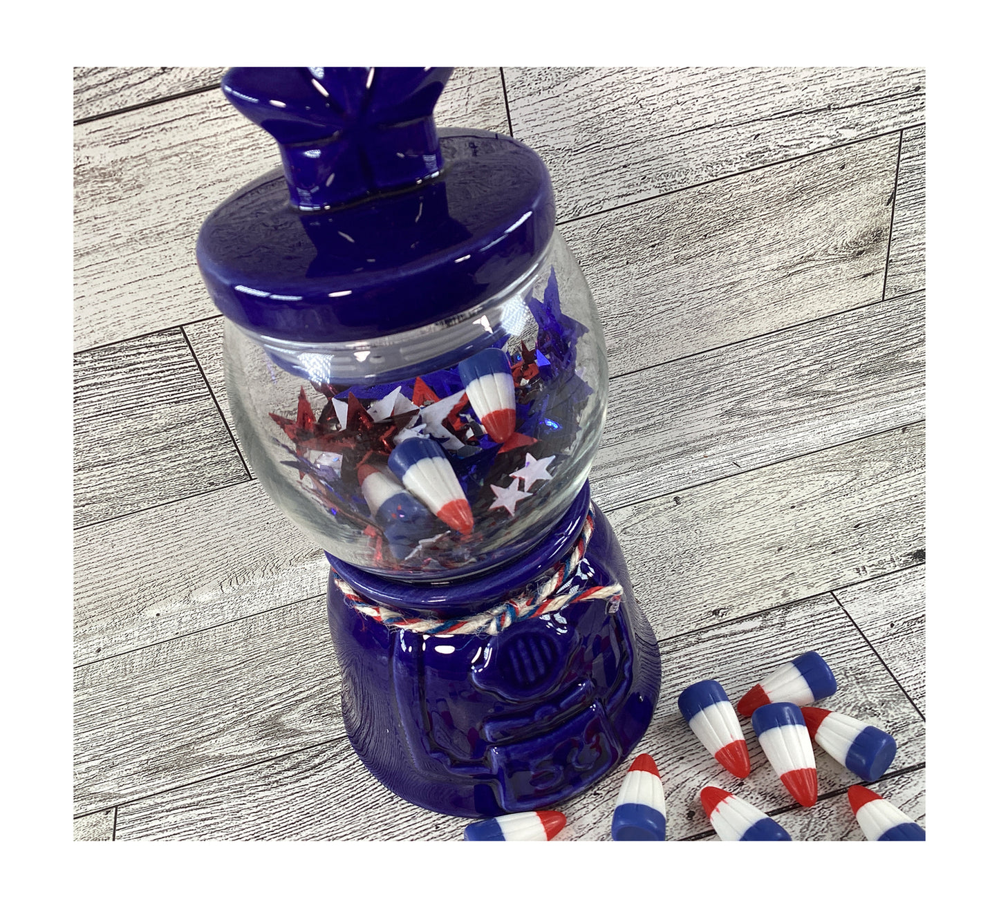 AGD Patriotic Decor - Small Ceramic Blue Gumball Jar Resin Fake Candy Corn