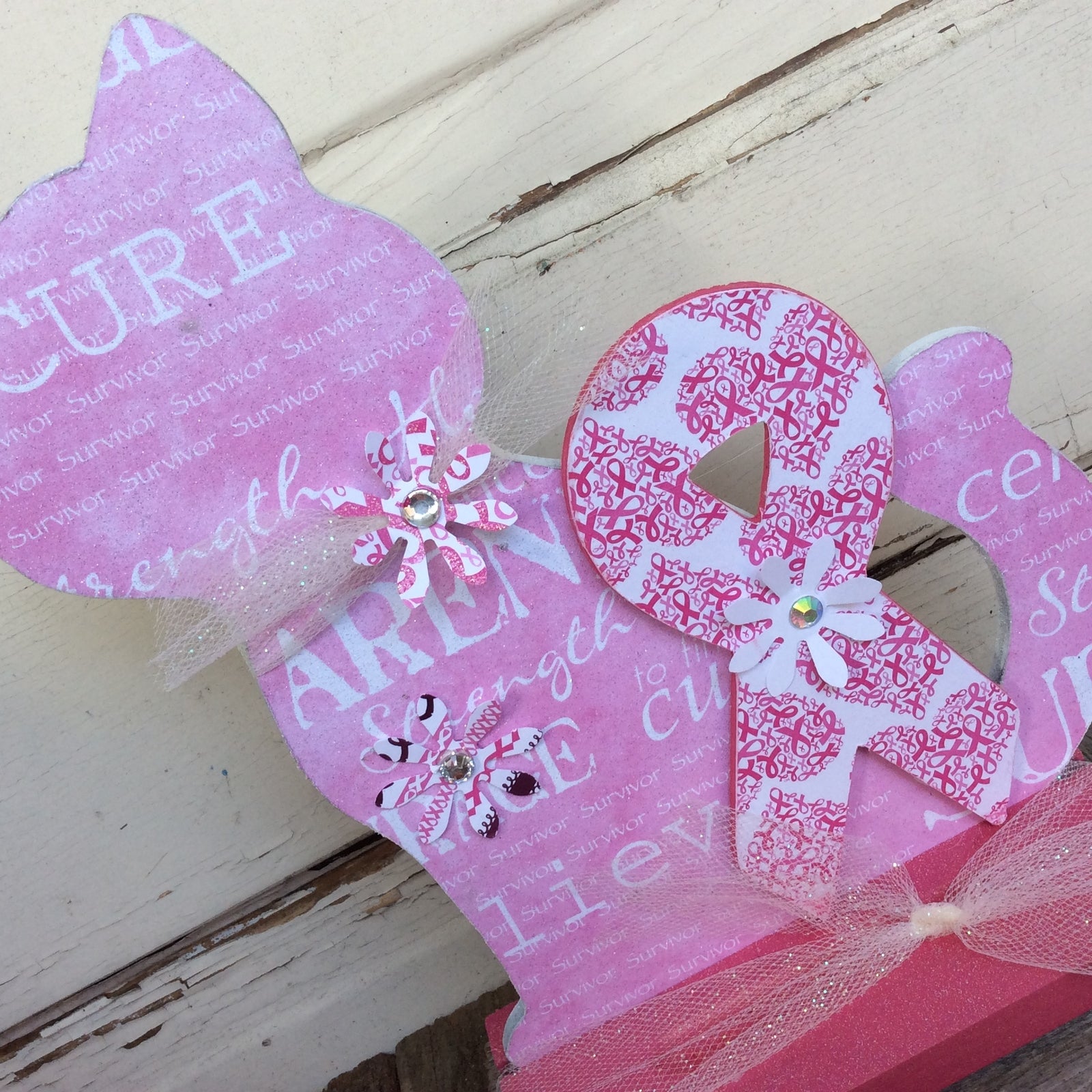 AGD Home Decor - Cancer Believe Cure Ribbon Cat Display