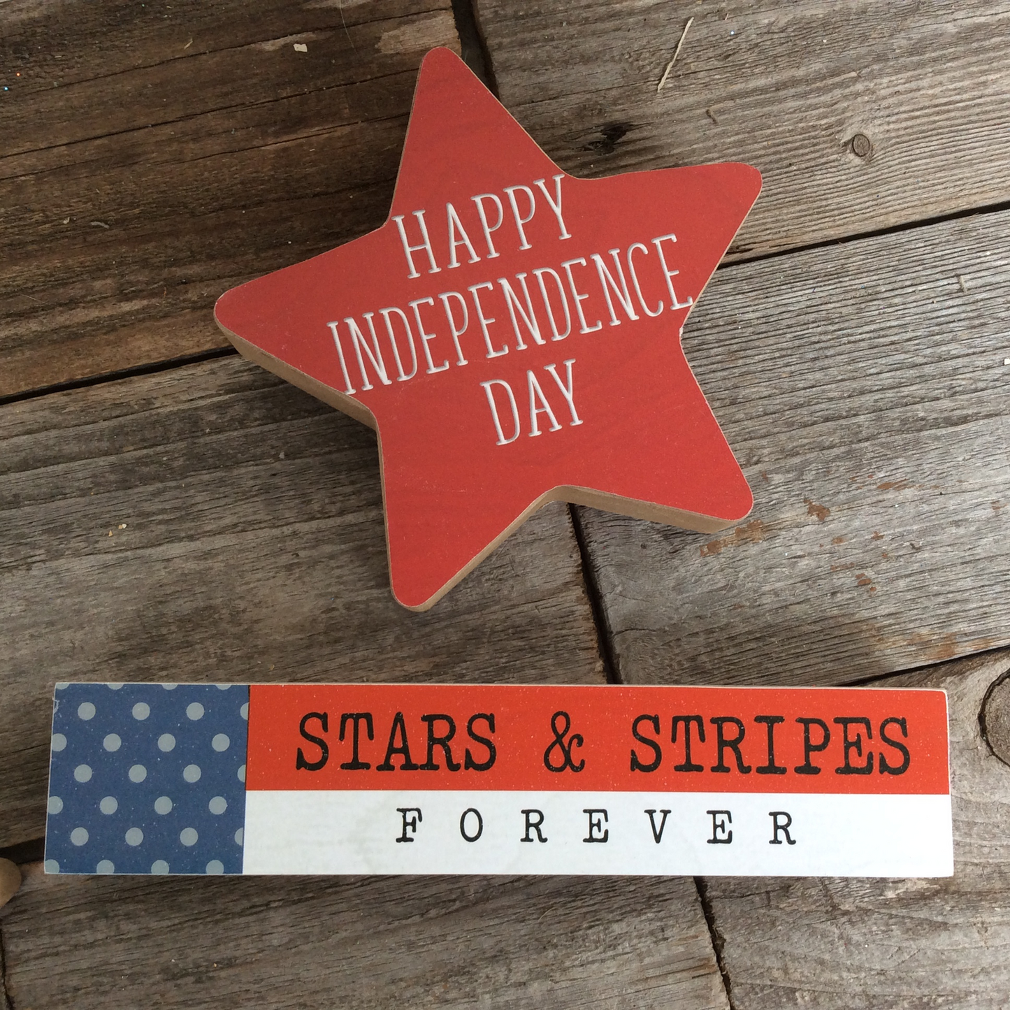 AGD Patriotic Decor Happy Independence Day Star Chunky Wood 2pc Set