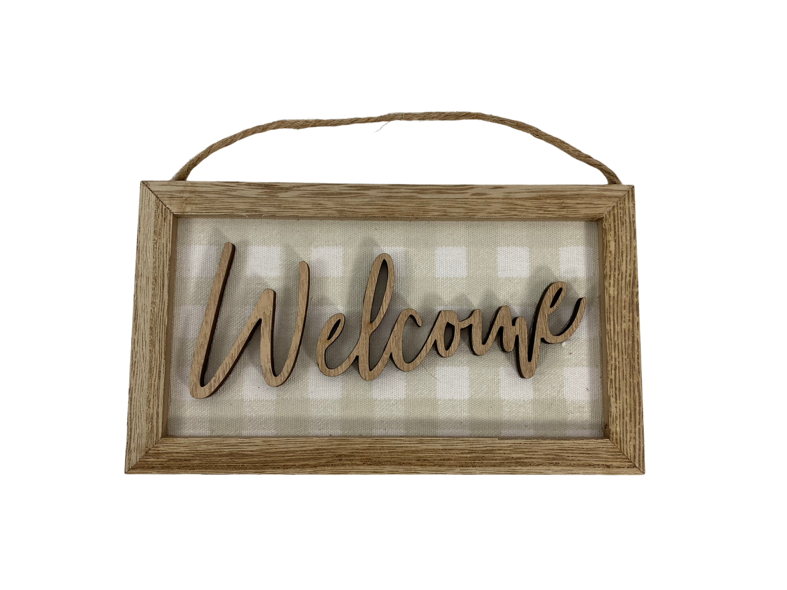 WM Fall Decor - Farmhouse Welcome White Plaid Tiered Tray Sign