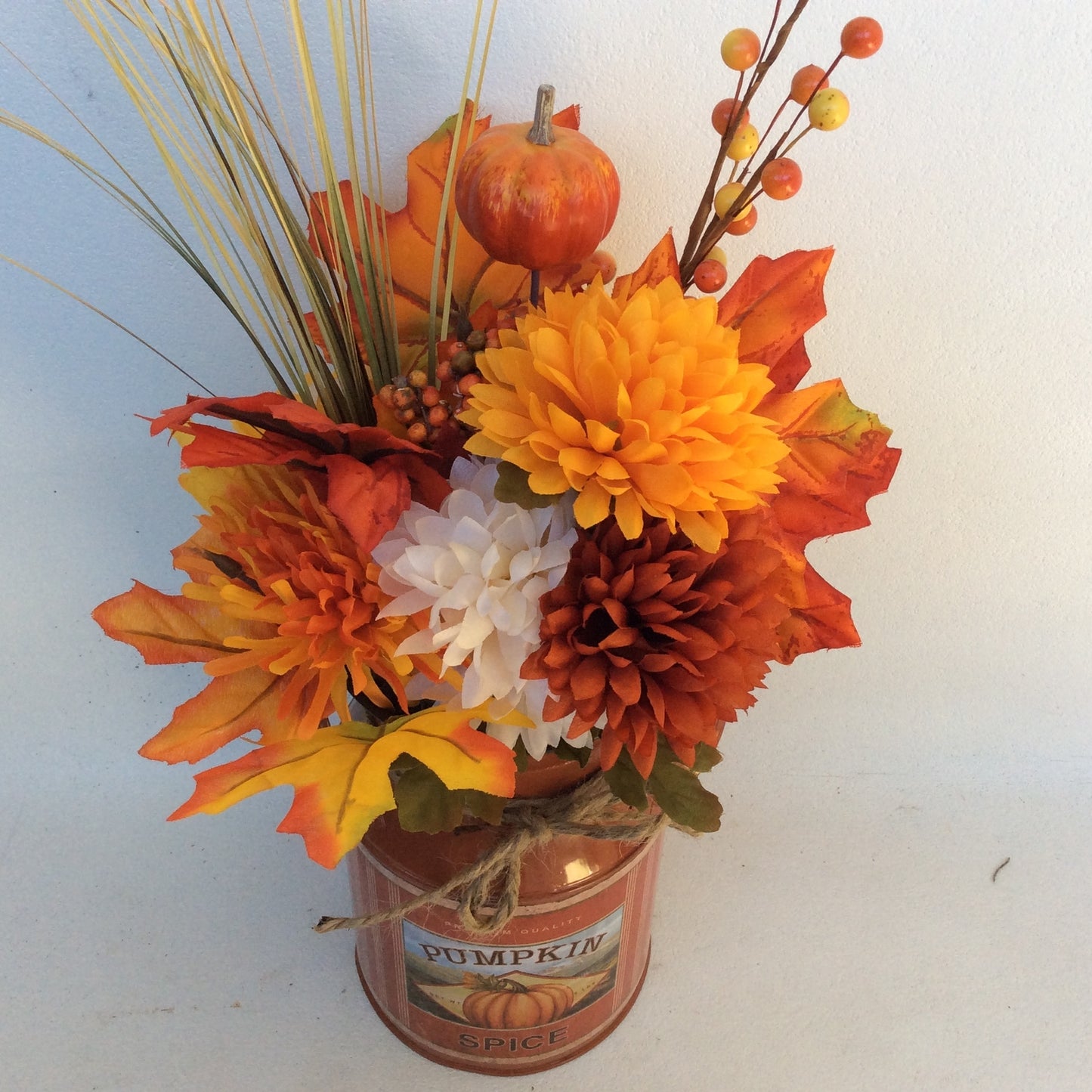 AGD Fall Decor - Pumpkin Spice Milk Can Filled Artificial Floral Display