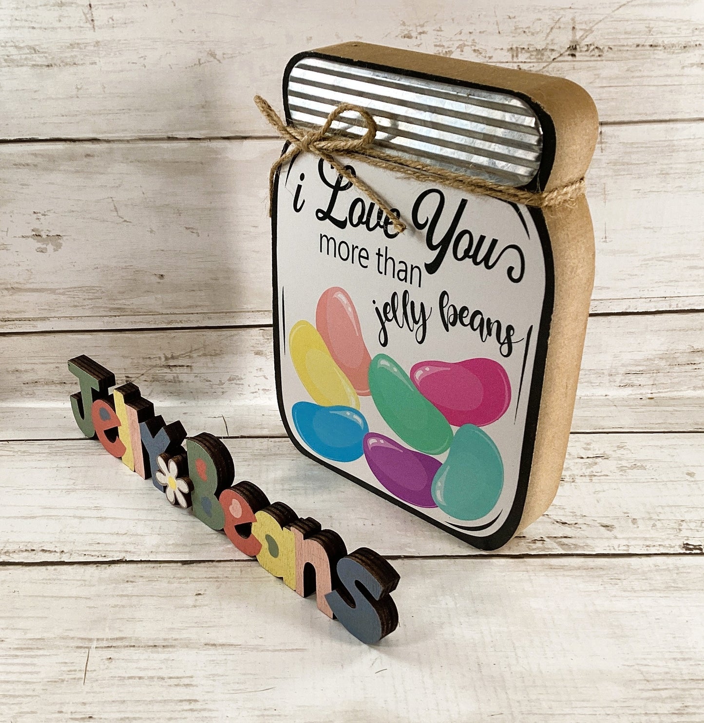 Easter Decor - Love You More Than Jelly Beans Mason Jar Sign 2pc Set