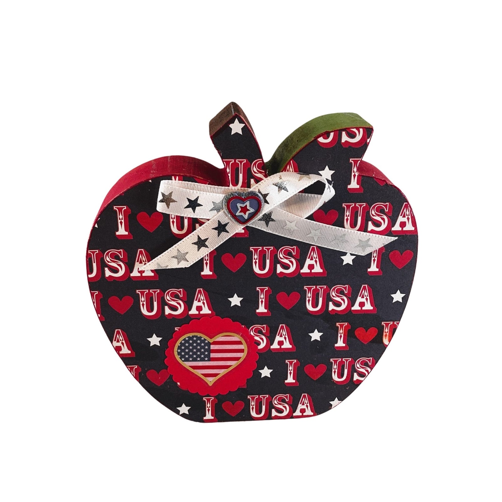 AGD Patriotic Decor - July 4th Red White Blue Chunky Wood Apple Sitter