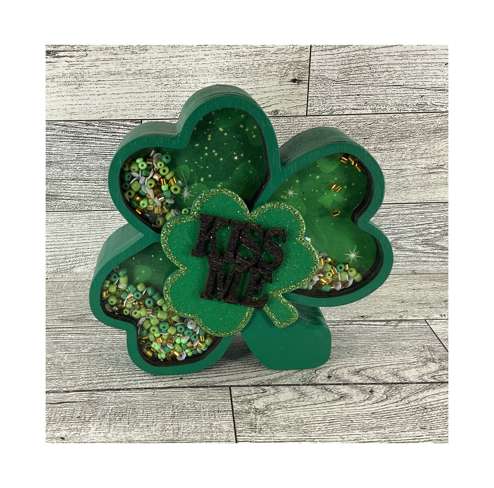 AGD Saint Patrick Decor - Irish Shamrock Chunky Wood Shaker Sitter