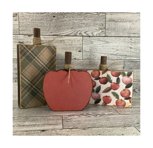 AGD Fall Decor - Green Red Apple Pie Block Signs Tier Tray Decor 3pc