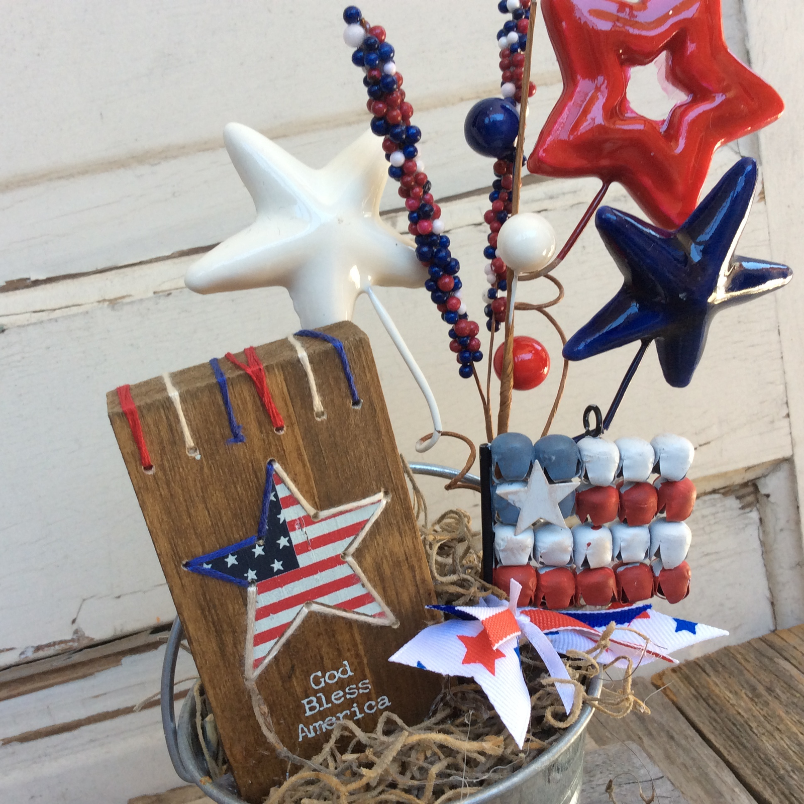 AGD Patriotic Decor - God Bless You TIn Pail Display
