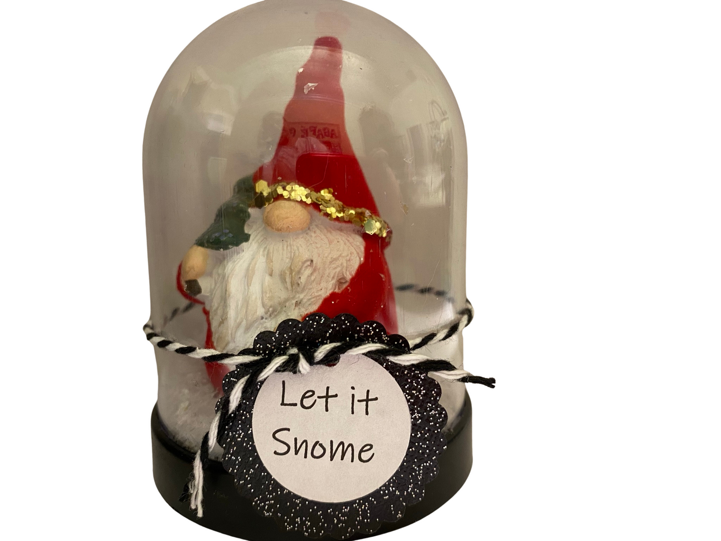 AGD Christmas Decor - Let it Snome Resin Santa Gnome Plastic Cloche Small Dome