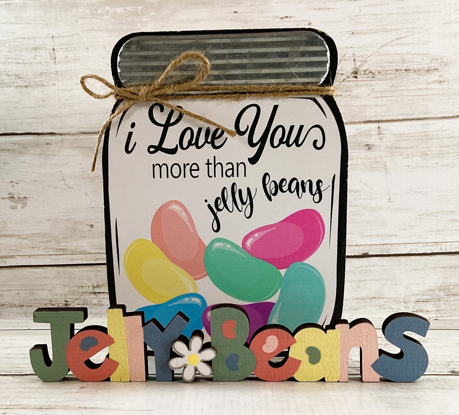 Easter Decor - Love You More Than Jelly Beans Mason Jar Sign 2pc Set