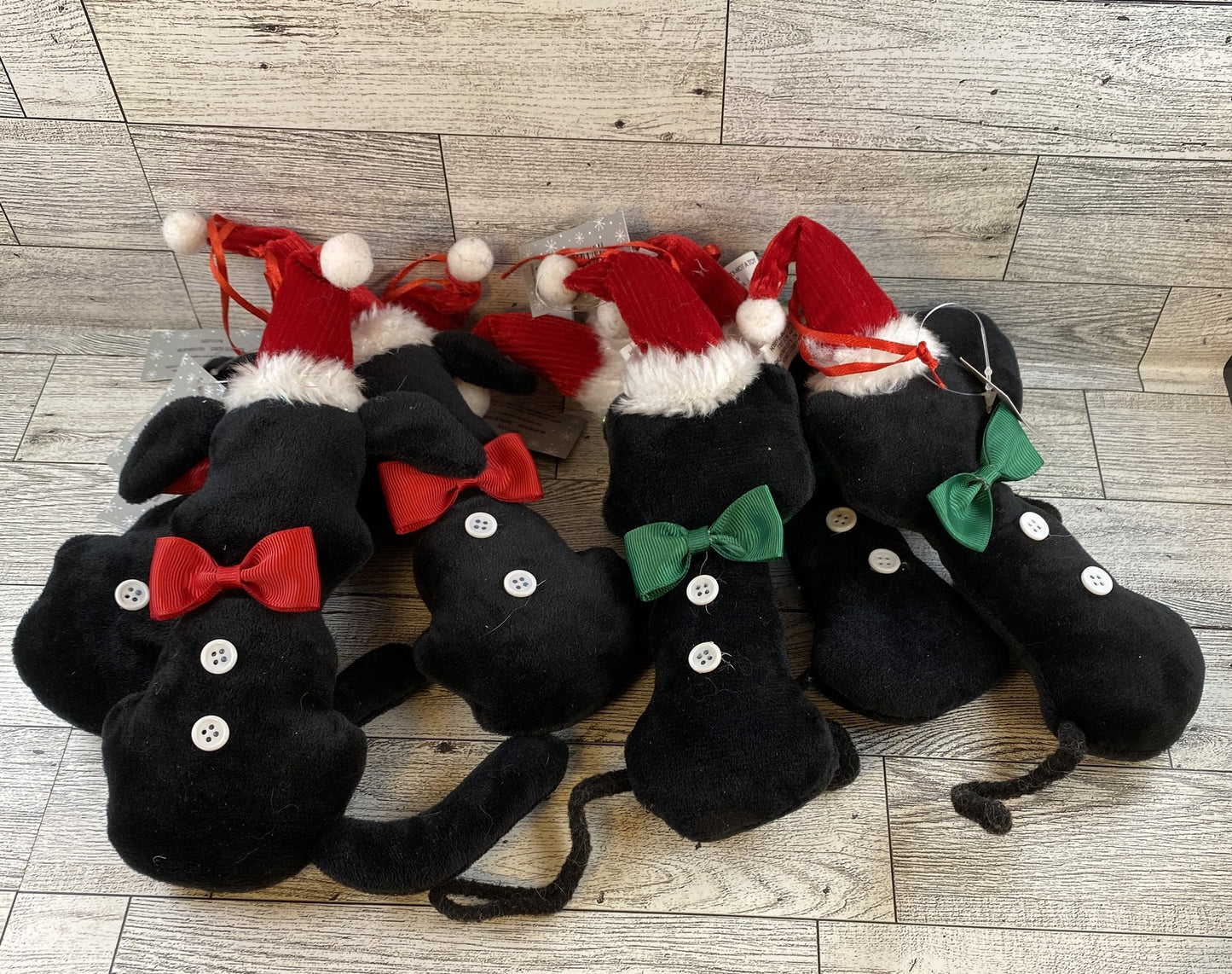 HL Christmas Decor - Velour Black Dog and Cat Ornaments 8pc Set